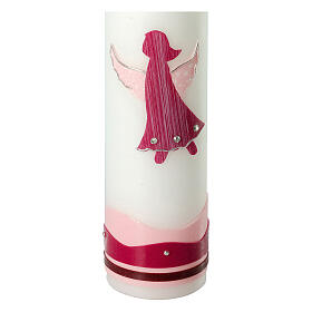 Vela Batismo desenho anjo azul cor-de-rosa strass 26,5x6 cm
