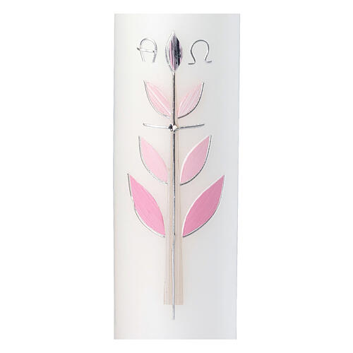 Candle with cross pink leaves Baptism 265x60 mm 2