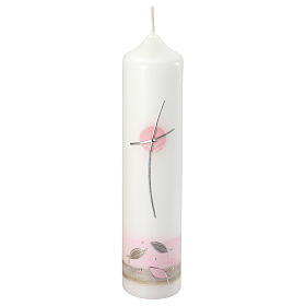 Kerze zur Taufe mit rosafarbenen und silbernen Details, 265x60 mm