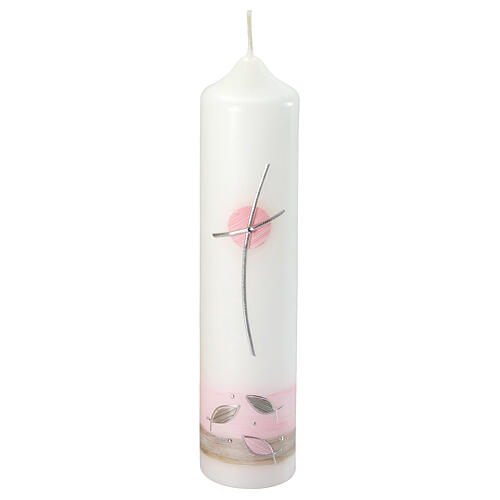 Kerze zur Taufe mit rosafarbenen und silbernen Details, 265x60 mm 1