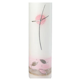 Pink modern candle for Baptism, 265x60 mm