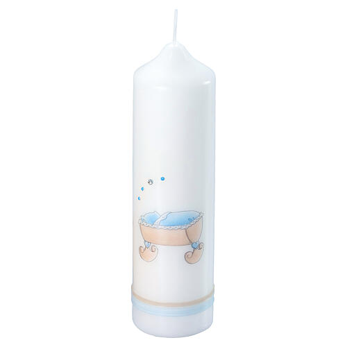 Baptism candle with blue crib 220x60 mm 1