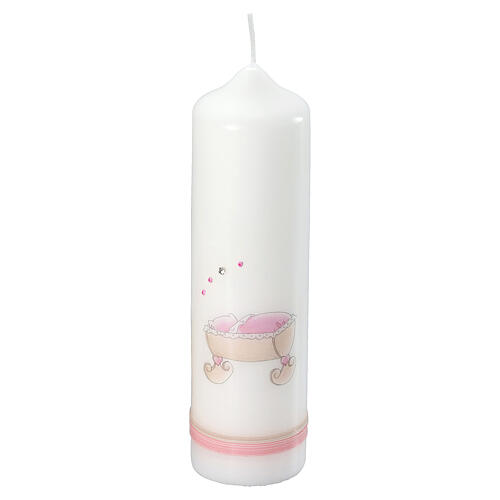 Christening candle, pink cradle, 220x60 mm 1