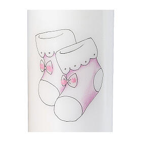 Candle for Christening with pink baby shoes, 220x60 mm