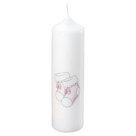 Baptism candle with baby pink shoes 220x60 mm