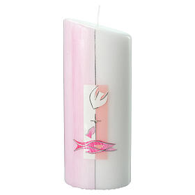 Pink oval candle for Baptism, Holy Spirit, 230x90 mm