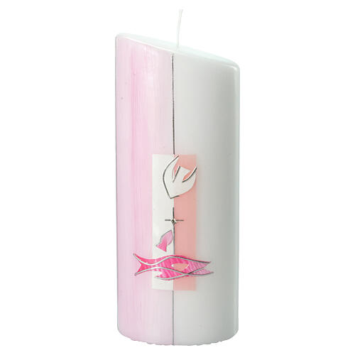 Pink oval candle for Baptism, Holy Spirit, 230x90 mm 1