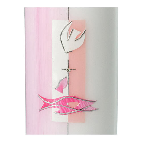 Pink oval candle for Baptism, Holy Spirit, 230x90 mm 2