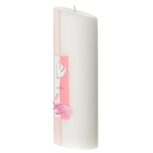 Pink oval candle for Baptism, Holy Spirit, 230x90 mm 3