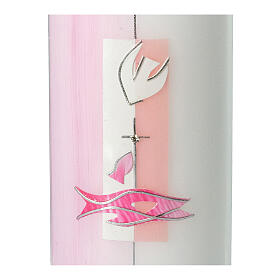 Vela base oval cor-de-rosa Batismo Espírito Santo 23x9 cm