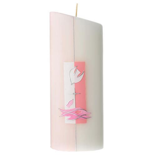 Baptism candle oval pink Holy Spirit 230x90 mm 1