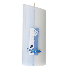 Kerze zur Taufe mit Kreuz Details in blau, 230x90 mm