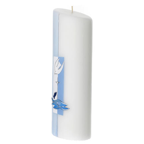 Kerze zur Taufe mit Kreuz Details in blau, 230x90 mm 3