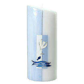 Blue oval candle for Baptism, Holy Spirit, 230x90 mm