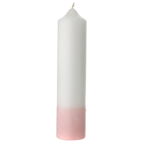 Kerze zur Taufe mit Kreuz und rosafarbenen Details, 265x60 mm 3