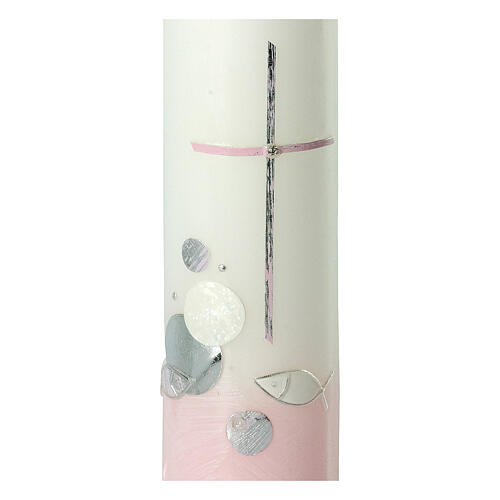 Baptismal candle, pink, cross and water, 265x60 mm 2