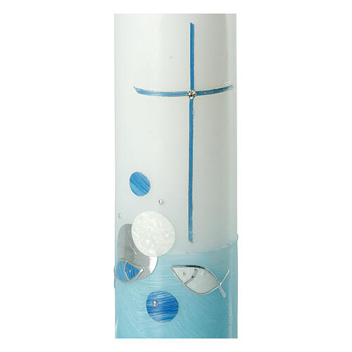 Baptismal candle, light blue, cross and water, 265x60 mm 2