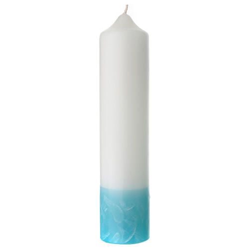 Baptismal candle, light blue, cross and water, 265x60 mm 3