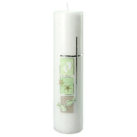 Baptism candle with squares green fish 300x70 mm