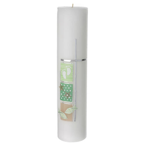 Baptism candle with squares green fish 300x70 mm 1