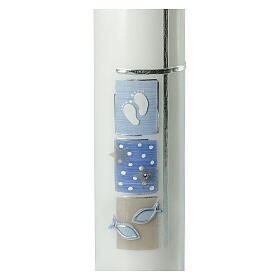 Baptism candle with blue squares silver cross 300x70 mm