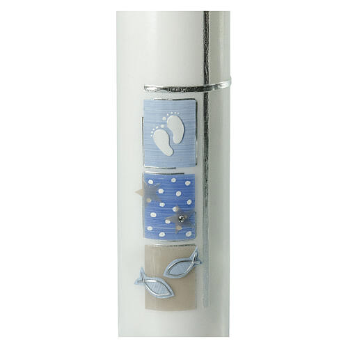 Baptism candle with blue squares silver cross 300x70 mm 2