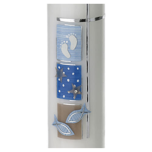 Baptism candle with blue squares silver cross 300x70 mm 2