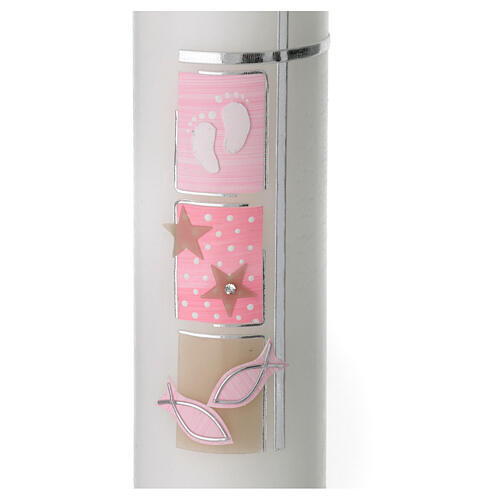 Baptism candle with pink squares silver cross 300x70 mm 2