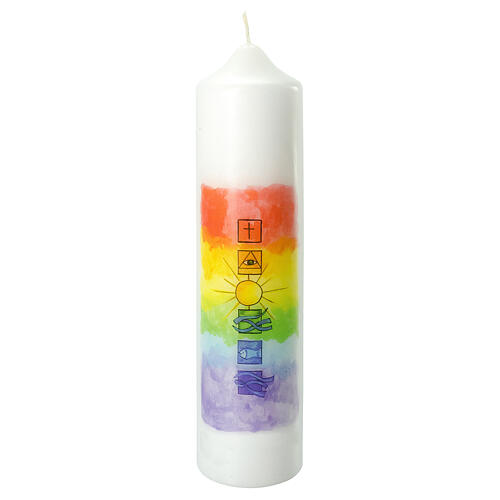 Kerze zur Taufe mit regenbogenfarbenen Verzierungen, 265x60 mm 1