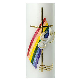 Kerze zur Taufe mit regenbogenfarbenen Verzierungen und Taube, 265x60 mm