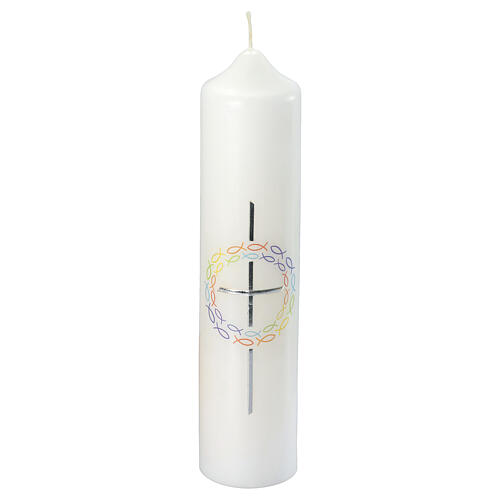 Baptism candle with rainbow fish 265x60 mm 1