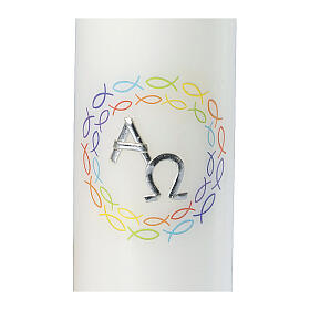 Christening candle, Alpha Omega and fishes, 265x60 mm