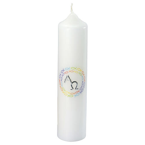 Christening candle, Alpha Omega and fishes, 265x60 mm 1