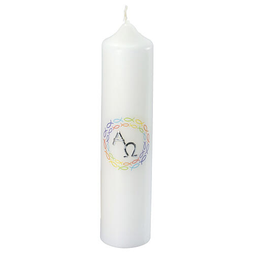 Świeca Alfa Omega ryby, na Chrzest, 265x60 mm 1