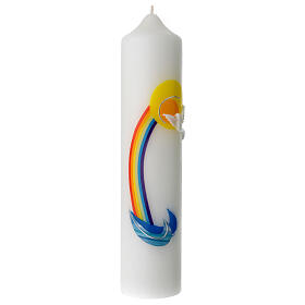 Kerze zur Taufe mit Regenbogen und Taube, 265x60 mm