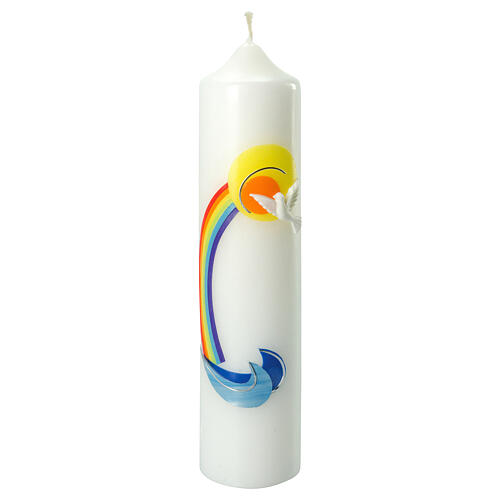 Kerze zur Taufe mit Regenbogen und Taube, 265x60 mm 1