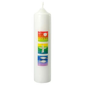 Kerze zur Taufe mit regenbogenfarbenen Verzierungen, 265x60 mm
