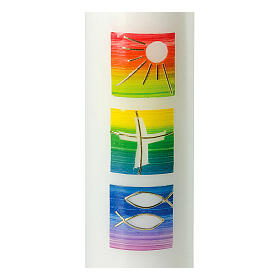 Vela Batismo quadrados arco-íris símbolos 26,5x6 cm