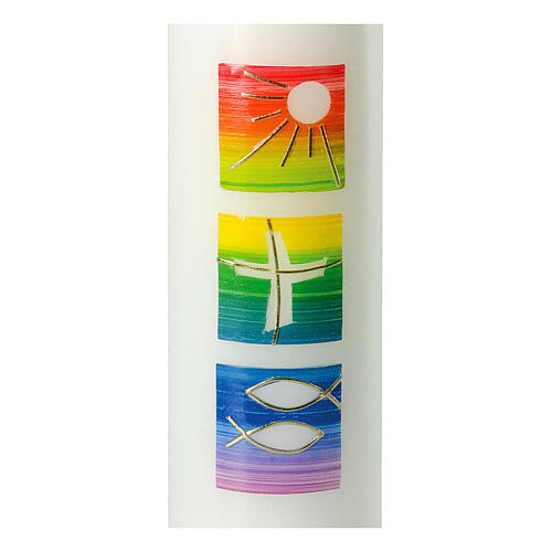 Vela Batismo quadrados arco-íris símbolos 26,5x6 cm 2