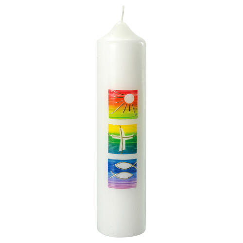 Baptism candle with rainbow squares 265x60 mm 1