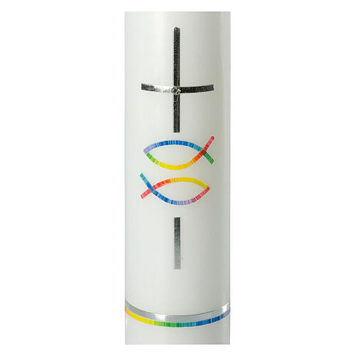 Baptism candle rainbow fish and cross 265x60 mm 2