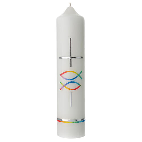 Baptism candle rainbow fish and cross 265x60 mm 1
