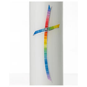Kerze zur Taufe mit regenbogenfarbenen Kreuz, 265x60 mm