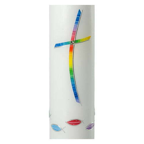 Kerze zur Taufe mit regenbogenfarbenen Kreuz, 265x60 mm 2