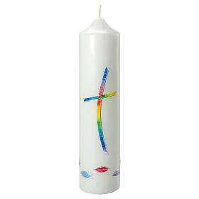 Christening candle, rainbow-coloured cross, 265x60 mm