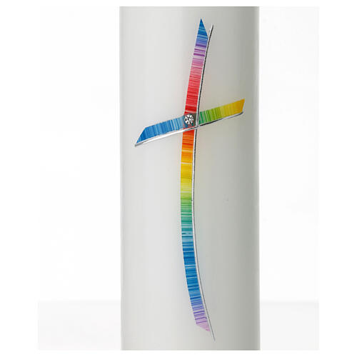 Vela Batismo cruz arco-íris 26,5x6 cm 2