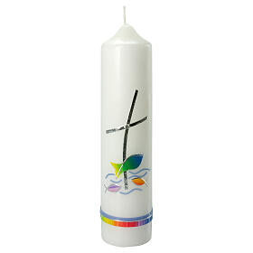 Candle for Baptism, cross water and fishes, 265x60 mm