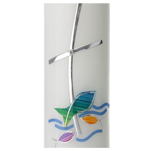 Baptism candle with cross fish in water 265x60 mm 2