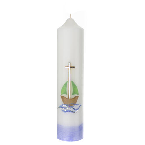 Candle for Baptism, boat with cross, 265x60 mm 1