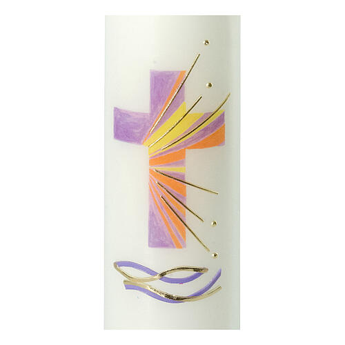 Candle for Baptism, lilac cross with rays, 265x60 mm 2